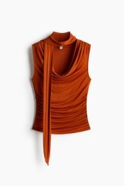 Top with Scarf Collar in Dark Orange at H&M