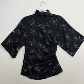 TopShop Black Blouse Womens US4 Star Cosmic Print Flare Sleeve Cinched Waist eBay at eBay