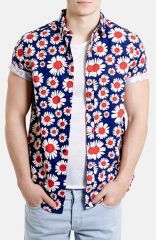 Topman Classic Fit Daisy Print Short Sleeve Shirt at Nordstrom