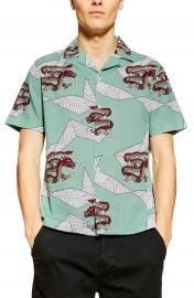 Topman Dragon Print Short Sleeve Button-Up Shirt   Nordstrom at Nordstrom