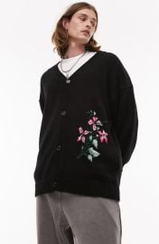 Topman Floral Stitch V-Neck Cardigan at Nordstrom