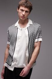 Topman Geo Print Satin Camp Shirt at Nordstrom