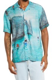 Topman Monet Boat Print Short Sleeve Button-Up Shirt in Multi  at Nordstrom