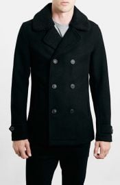 Topman Peacoat with Removable Faux Fur Collar at Nordstrom