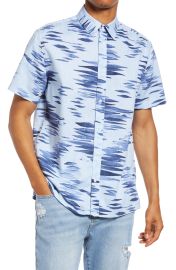 Topman Short Sleeve Cotton Button-Up Shirt in Blue  at Nordstrom