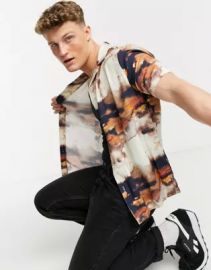 Topman abstract print shirt in pink at Asos