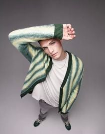 Topman brushed cardigan with ombre stripe in green at ASOS