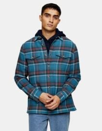 Topman check overshirt in blue at ASOS