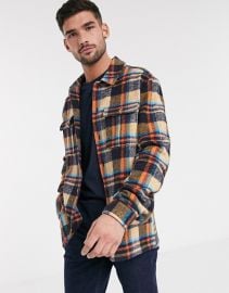 Topman checked overshirt in stone at ASOS