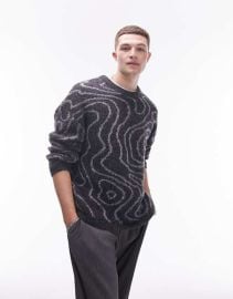 Topman fluffy swirl sweater in black at ASOS