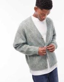 Topman heavily brushed cardigan in blue at ASOS