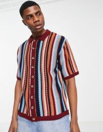 Topman knit stripe texture button through shirt in multi at ASOS