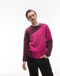 Topman knit sweater with abstract placement in pink at ASOS