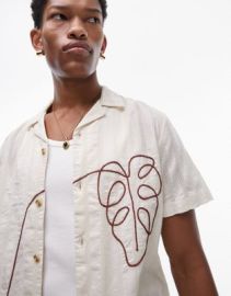 Topman short sleeve embroidered floral shirt in ecru at ASOS