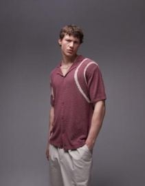 Topman tie dye knitted button through shirt with revere collar in purple at ASOS