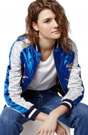 Topshop 2-in-1 Reversible Sateen Bomber Jacket blue at Nordstrom