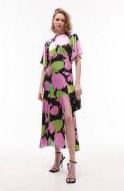 Topshop Abstract Floral Flutter Sleeve Satin Dress at Nordstrom