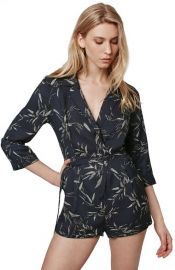 Topshop Alexa Three-Quarter Sleeve Leaf Romper at Nordstrom