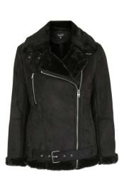 Topshop April Faux Shearling Biker Jacket in black at Nordstrom