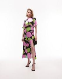 Topshop Austin bold floral print angel sleeve midi occasion dress in multi at ASOS