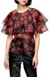 Topshop Bloom Print Ruffle Organza Blouse   Nordstrom at Nordstrom