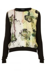 Topshop Bloomskate Woven Front Sweater in black at Nordstrom