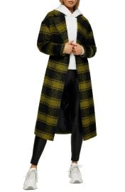 Topshop Check Coat In Olive Multi at Nordstrom Rack