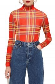 Topshop Check Slinky Funnel Neck Top at Nordstrom