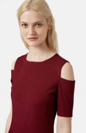 Topshop Cold Shoulder Ribbed Body-Con Dress in Red at Nordstrom