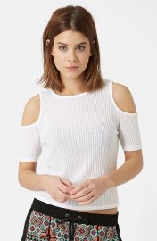 Topshop Cold Shoulder Ribbed Top in White at Nordstrom