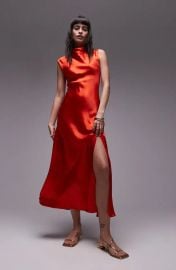 Topshop Cowl Neck Satin Midi Dress at Nordstrom