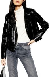 Topshop Croc Embossed Faux Leather Jacket at Nordstrom