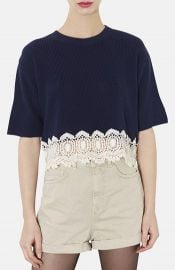 Topshop Crocheted Hem Crop Sweater at Nordstrom