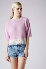 Topshop Crocheted Hem Crop Sweater in lilac at Nordstrom