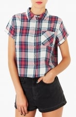 Topshop Crop Plaid Shirt at Nordstrom