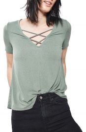 Topshop Cross Neck Tee green at Nordstrom