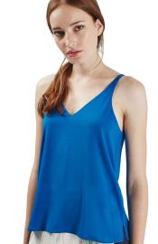 Topshop Double Strap V-Back Camisole  bright blue at Nordstrom