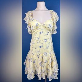 Topshop Dresses Nwot Topshop Dress Sz 2 Light Yellow Blue Floral Ruffle V Neckline Poshmark at Poshmark