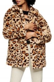 Topshop Eddie Leopard Pattern Faux Fur Jacket at Nordstrom Rack