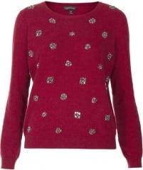 Topshop Embellished Sweater in berry at Nordstrom