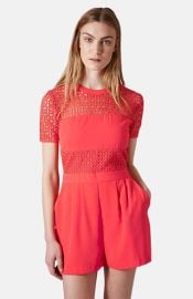 Topshop Eyelet Panel Short Sleeve Romper at Nordstrom