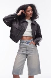 Topshop Faux Leather Crop Bomber Jacket at Nordstrom