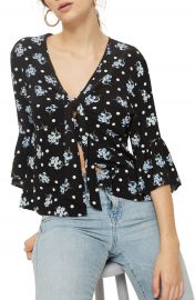 Topshop Felicity Spot Floral Tie Front Blouse at Nordstrom