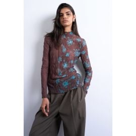 Topshop Floral Colorblock Crinkle Mesh Top at Nordstrom