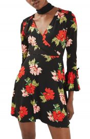 Topshop Floral Flute Sleeve Skater Dress at Nordstrom