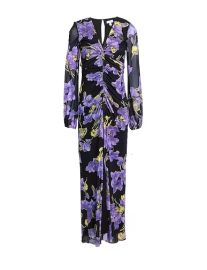 Topshop Floral Print Ruched Long Sleeve Mesh Maxi Dress at Yoox