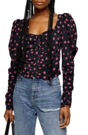 Topshop Floral Print Ruched Prairie Top at Nordstrom Rack