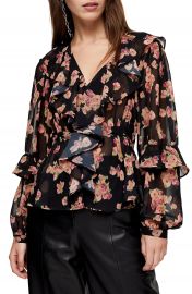 Topshop Floral Print Ruffle Blouse   Nordstrom at Nordstrom