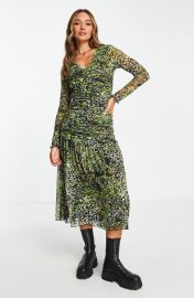 Topshop Floral Ruched Long Sleeve Midi Dress at Nordstrom