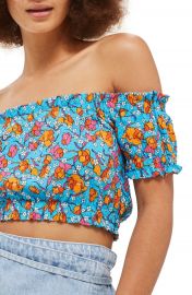 Topshop Floral Smocked Off the Shoulder Crop Top at Nordstrom